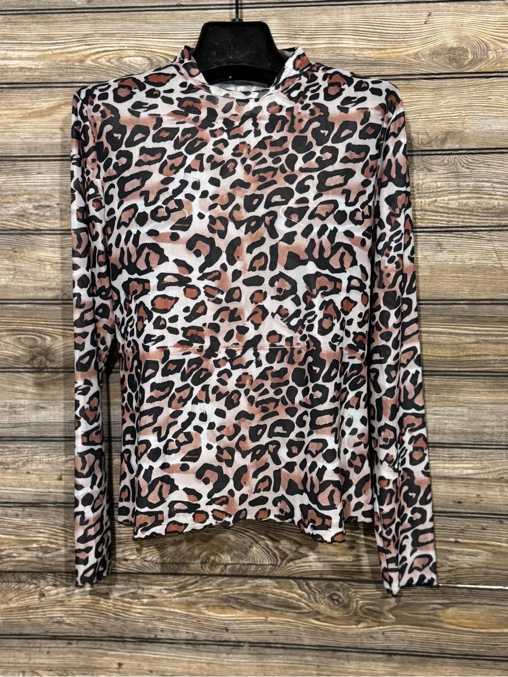 Leopard Print Long Sleeve Sheer Top